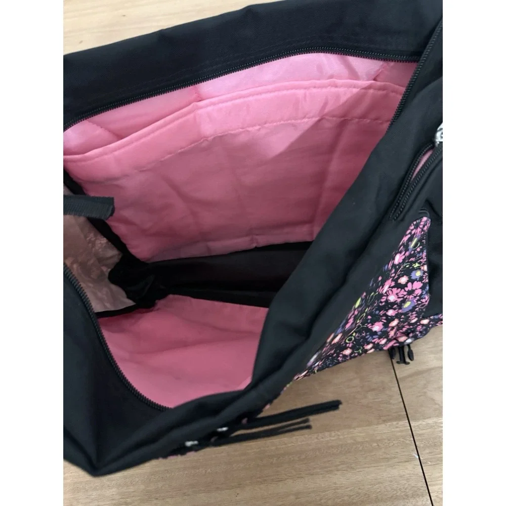 JanSport Messenger Laptop Bag Floral Pink Black Shoulder School Book Travel 15
